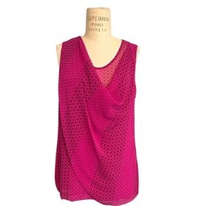 Cabi Magenta Fuscia Pink Floral Draped Cowl Neck Sleeveless Blouse Womens Small